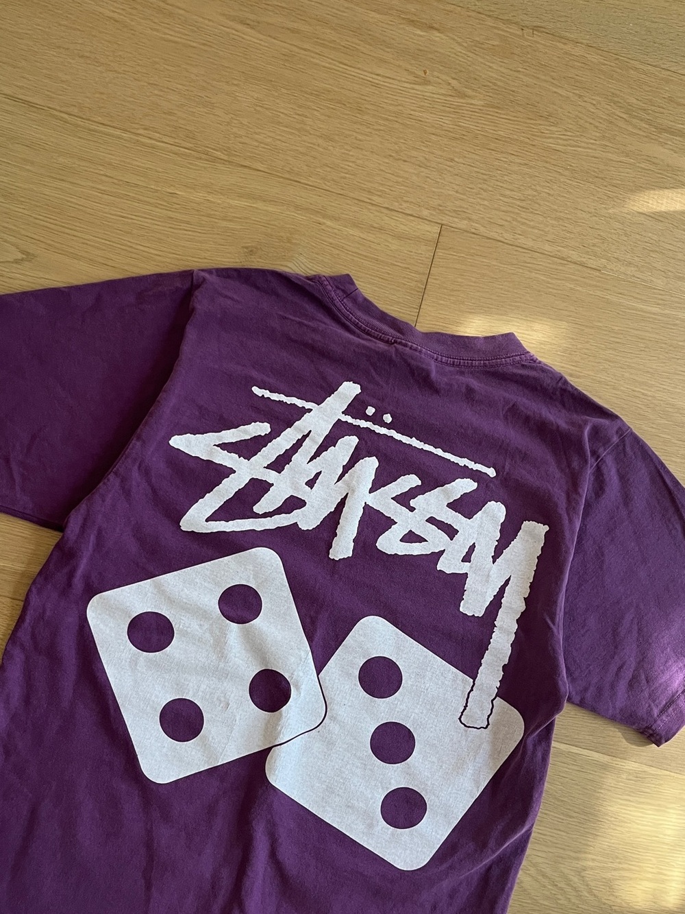Stussy Dice Purple Pigment Dyed Graphic Tee Size XS